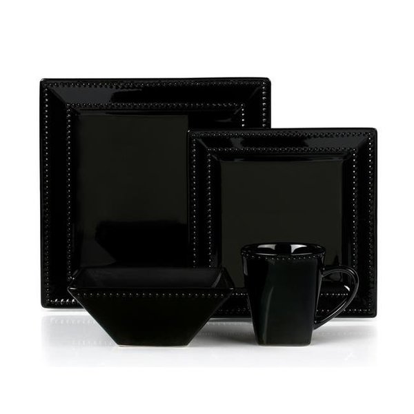 Lorenzo Import Lorenzo Import LH504 16 Piece Square Beaded Stoneware Dinnerware Set; Black LH504